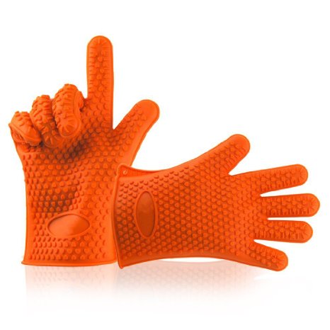 BINGONE Pack of 2 Heat Resistant Silicone Cooking Gloves Orange