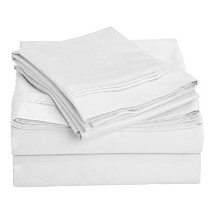 1000 Thread Count 100% Premium Long-Staple Combed Cotton, Queen Bed Sheet Set, Single Ply, Solid, White