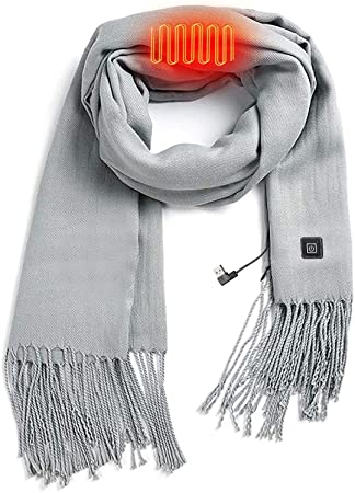 Heated Scarf Men Women USB Port Connecting to Power Bank Heating Scarf Neck Wrap with Pocket, 3 Temperature settings Winter Windproof Soft Polar Fleece Cotton Neck Scarf Not Includes Power Bank