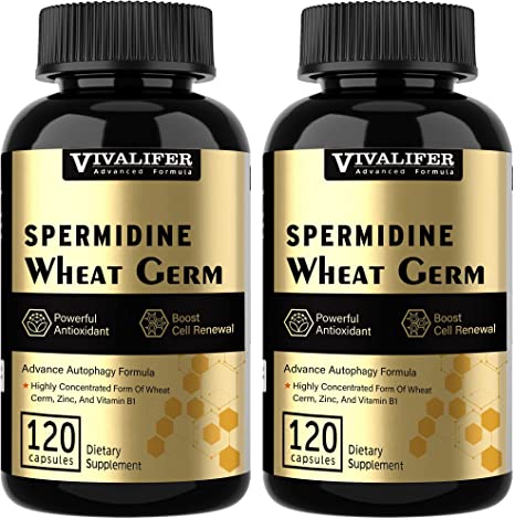 Spermidine Wheat Germ 1500mg, 2 Pack Organic Spermidine Wheat Germ Extract with Zinc, Supports Anti-Aging & Antioxidant, Promotes Daily Immune and Cell Renewal - 120 Capsules