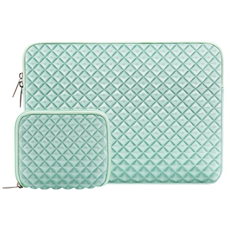 Mosiso Shock Resistant Diamond Foam Water Repellent Lycra Laptop Sleeve Bag Cover for 15-15.6 Inch MacBook Pro, Notebook Computer with Small Case, Mint Green