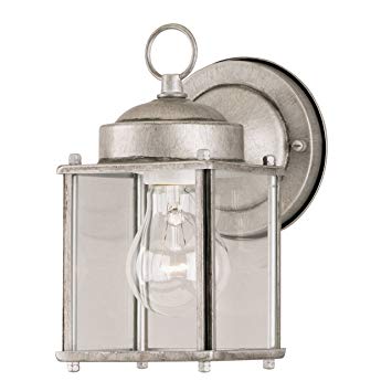 Westinghouse 6468400 One-Light Exterior Wall Lantern, Antique Silver Finish on Steel with Clear Glass Panels