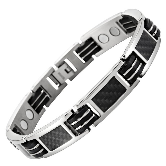 Mens Carbon Fiber Titanium Magnetic Bracelet With Size Resizer By Willis Judd