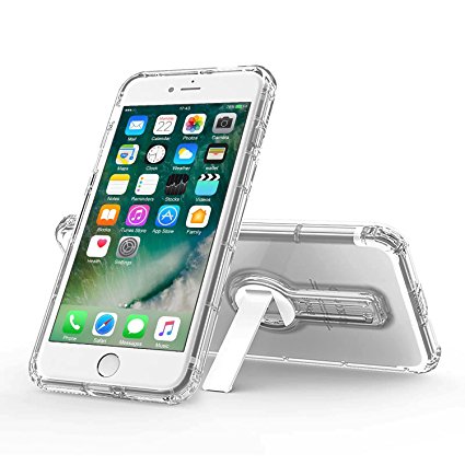 iPhone 7 Plus Case, Shock Absorption Slim-Fit Air Cushion Bumper Soft TPU Cover Case Drop Resistant Full Body Protection with Rotating Kickstand Crystal Clear for Apple iPhone 7 Plus 5.5"