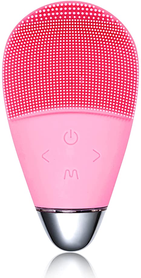 Xawy Facial Cleansing Brush and Face Massager Silicone Ultrasonic Vibrating Facial Brush, Waterproof, Rechargeable and Sonic Electric Face Cleansing Exfoliator for Anti-Aging (Pink)