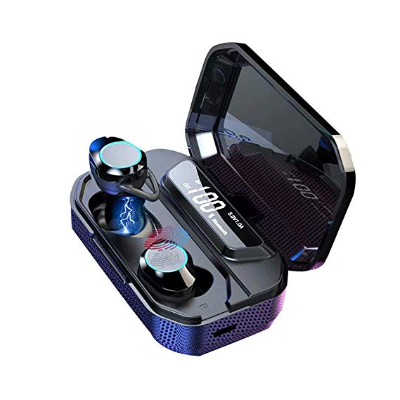 【2019new】 True Wireless Sporty Bluetooth Headset 5.0, TWS, IPX6-Waterproof, Noise canceling in-Ear Bluetooth Stereo Headset, Wake up SIRI,with 3000mAh Battery 80H Play, for iPhone Android-Black