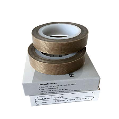 PTFE Coated Fabric Tape With Adhesive  High Temperature Vacuum Machine Packing Tape Made by Saint Gobain SG25 03 Width 1/2 Inch Pack of 2