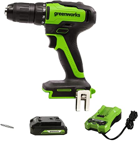 Greenworks 24V Brushless Drill / Driver, 2Ah USB Battery and Charger Included