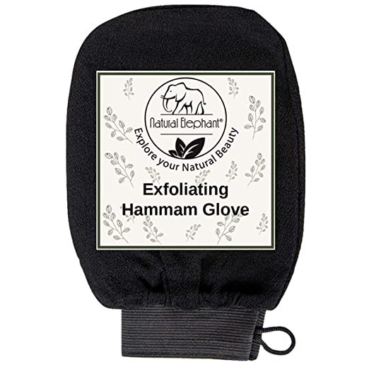 Natural Elephant Exfoliating Hammam Glove, Face & Body Exfoliator Mitt, Pure Black