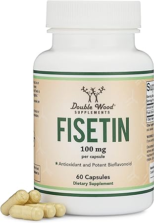 Double Wood Supplements Fisetin Capsules - 100mg, 60 Count (Natural Bioflavonoid Polyphenols Supplement Similar to Apigenin, Luteolin, and Quercetin) Anti-Aging Support Senolytic by