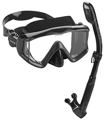 Cressi Panoramic Wide View Mask Dry Snorkel Set, Black Black