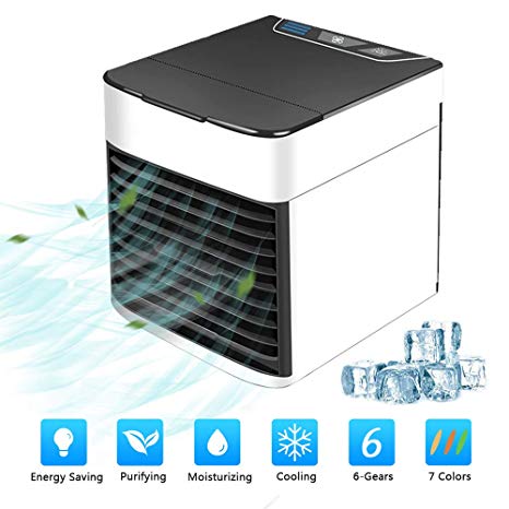 SURPCOS Air Cooler, No Water-Leak Portable USB Air Conditioner Fan with Air Cooler, Humidifier, Purifier, Mini 7-Color Fashion Personal Space Cooler Desktop Fan for Office Household Outdoors