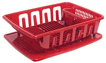 United Solutions SK0124 2-Piece Sink Set Dish Drainer and Drainboard, Red, Large