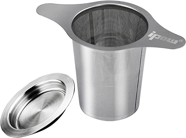 [New Update Version] Ipow ® Teapot Extra Fine Tea Infuser Steeper 304 Stainless Steel Strainer with Lid and Two Handle for Loose Leaf Grain Tea Cups, Mugs, and Pots