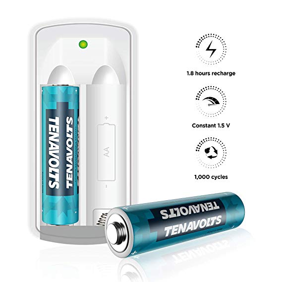 TENAVOLTS Rechargeable Lithium/Li-ion Batteries, AA Batteries, Micro USB Charger Included, Constant Output at 1.5V, Quick Charge Less Than 2 Hours, 2775 mWh Electrical core Power- 2 Count