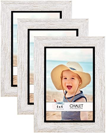 Icona Bay 4x6 Picture Frames (Transom Brown, 3 Pack), Rustic Casual Style 4 x 6 Photo Frames, Table Top or Wall Mount, Chalet Collection