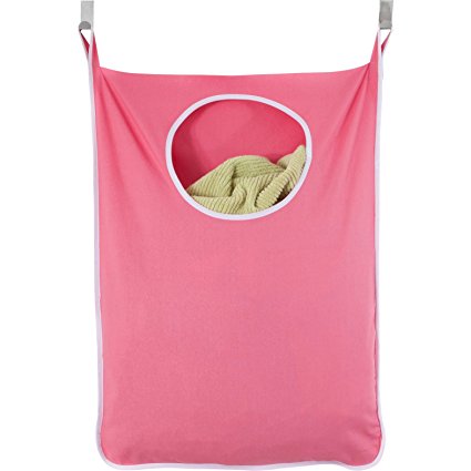 Laundry Nook Door-Hanging Laundry Hamper with Stainless Steel Hooks (Pink)