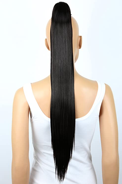 PRETTYSHOP Hairpiece Ponytail Clip on Extension Long hair smooth Heat-Resisting 27" black brown # 3 H158