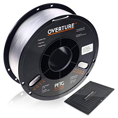 OVERTURE PETG Filament 1.75mm with 3D Build Surface 200 x 200 mm 3D Printer Consumables, 1kg Spool (2.2lbs), Dimensional Accuracy  /- 0.05 mm, Fit Most FDM Printer (Transparent)