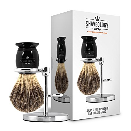 SilverTip Badger Hair Shaving Brush and Stand Set - Highest Quality Badger Hair You Can Get for the Price - New & Improved - 100% Satisfaction Guarantee