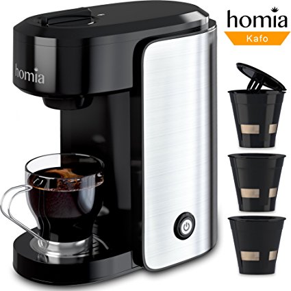 Coffee Maker Machine Electric Single Serve Brewer for Ground Coffee and K-cup Сompatible, 10 oz (300 ml), 1000W, 3.5 bar Pump, with Reusable Capsules and Automatic Shut-Off, Stainless Steel   Black