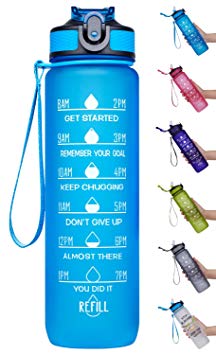 Venture Pal 32oz/22oz Motivational Fitness Sports Water Bottle with Time Marker & Straw, Large Wide Mouth Leakproof Durable BPA Free Non-Toxic