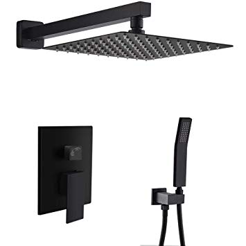STARBATH SS02FB Rainfall Wall Mounted Shower Sets, Shower System with 12 Inch High Pressure Rain Shower Head, Handheld Shower Head and Shower Faucet Rough-in Mixer Valve and Trim Included (Black)