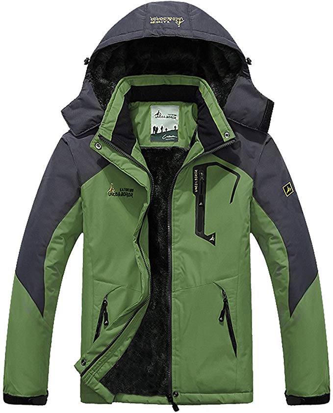 TACVASEN Men's Waterproof Fleece Mountain Jacket Windproof Warm Ski Jacket Multi-Pockets