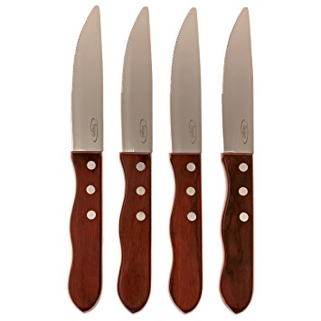 PREMIUM STEAK KNIVES SET OF 4 by Sujeo - Super Sharp Stainless Steel Serrated Blades - Pakka Wooden Handles in a Custom Designed Gift Box - Elite Edition