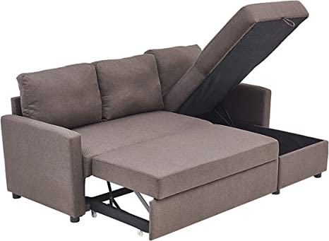 Kingway Sectional Sofa Bed with Storage Convertible Chaise Sofabed, W83D53H36, Brown