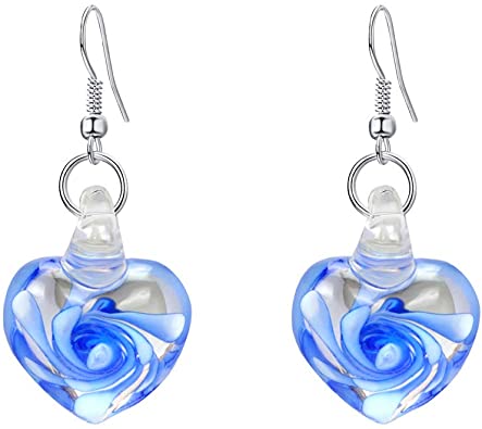 GIMEFIVE Handmade Water Drop Shape Spiral Lampwork Fashion Glass Bead Pendant Dangle Earrings