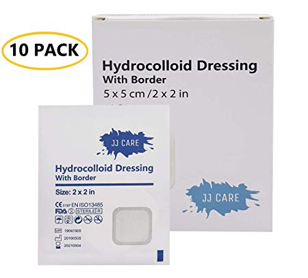 [Pack of 10] 2x2 inches Thin Hydrocolloid Dressing with Border – Hydrocolloidal Bandage - Bed Sore Wound Care Pads with CGF for Advanced Healing
