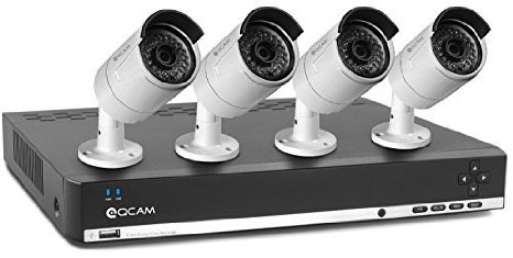 Amcrest Qcam 3-Megapixel 2048 x 1536 8Ch Network POE Video Security System NVR Kit- Four 3MP POE Weatherproof Bullet IP Cameras 65ft Night Vision Pre-Installed 2TB HDD and More