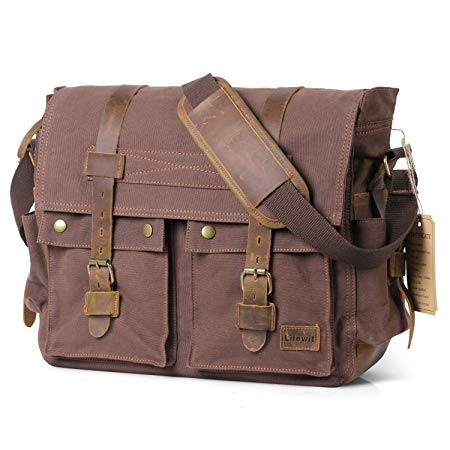 Lifewit 17.3 inch Mens Messenger Bag Vintage Canvas Leather Laptop Satchel Military Computer Shoulder Bags