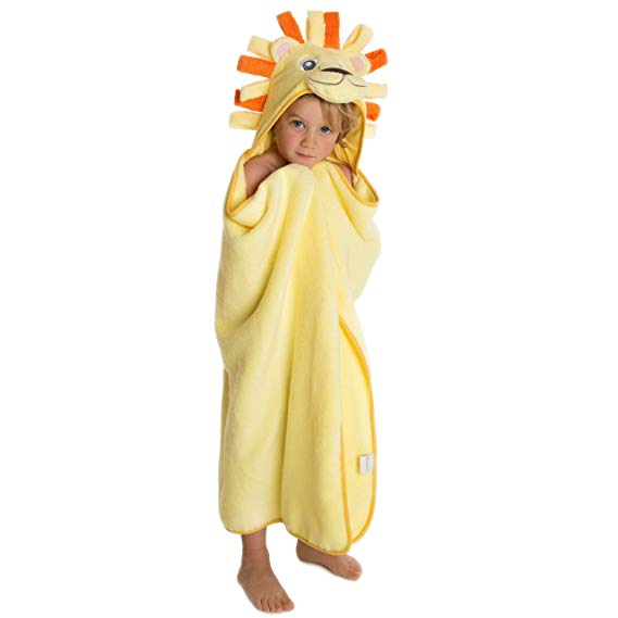 Premium Hooded Towels for Kids | Beach Or Bath Towel | Lion Design | Ultra Soft and Extra Large | 100% Cotton Childrens Swimming/Bath Towel with Hood for Girls and Boys by Little Tinkers World