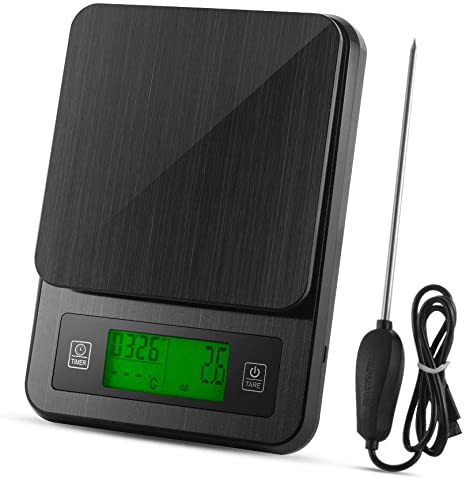 Digital Coffee Scale with Timer,High Precision Kitchen Scale, Smart Probe Electronic Weighing with Portable USB Charging,Countdown Temperature Measurement Wire Drawing