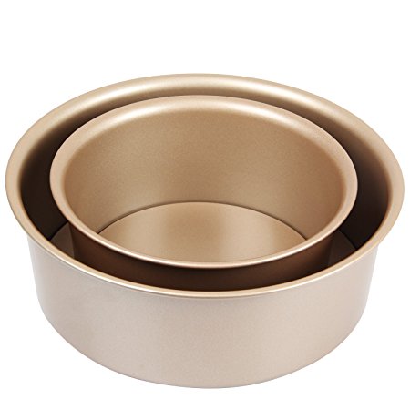 Yilove 6" and 8" Round Cake Pan with Removable Bottom (Champagne)