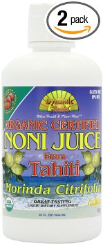 Dynamic Health Liquid Dietary Supplement, Noni Juice, Raspberry, 32 Ounces (Pack of 2)