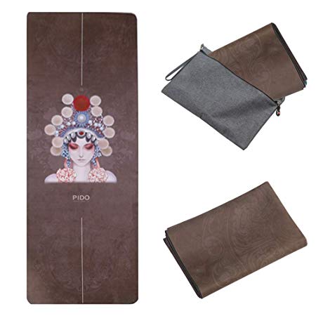 WWWW Travel Yoga Mat Non Slip Printed Suede Rubber Gym Mat with Carrying Bag 72"x 26" Portable 1/16 Inch Ultra Thin Folding Mat for Yoga Pilates Fitness Exercise