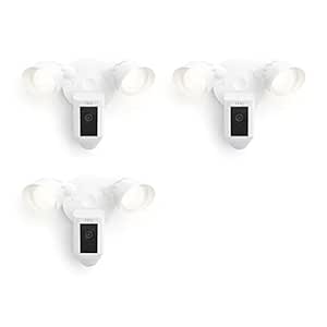 Ring Floodlight Cam Wired Plus with motion-activated 1080p HD video (2021 release) | 3-pack, White