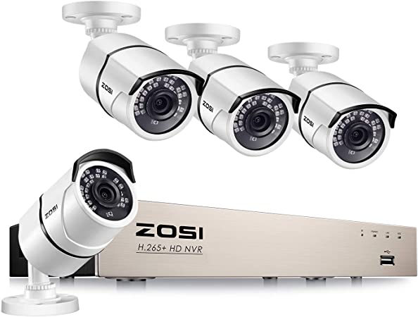 ZOSI 8CH 1080P PoE Security Camera System Outdoor,8-Channel 1080P NVR Security System,4pcs HD 1080P Home Surveillance Weatherproof Bullet PoE IP Camera with 100ft Long Night Vision,No Hard Drive