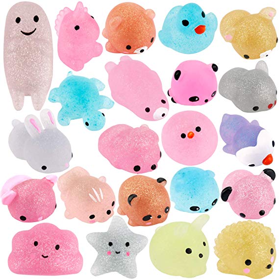 UPINS 24 Pcs Mochi Squishy Toys Glitter Animal Kawaii Squishies Squeeze Mochi Toys Stress Relief Toys for Chirstmas Birthday Gifts(Random Pattern)