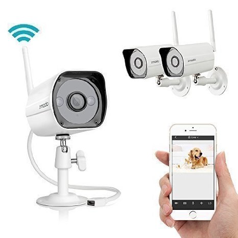 Zmodo 2 Lot Wireless Easy iPhone Mobile View Setup 1 Megapixel 720P HD Indoor Outdoor Wireless Wi-Fi IP Network Camera Day Night IR-Cut Home Monitoring CCTV Security Camera Scan QR Code Quick View