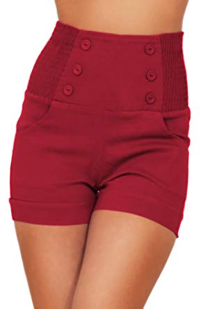 HOT FROM HOLLYWOOD High Waisted Sophisticated Trendy Chic Front Button Vintage Inspired Shorts