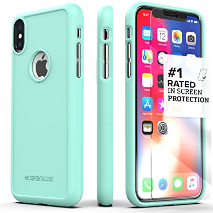 iPhone X Case, SaharaCase dBulk Protection Kit with [ZeroDamage Tempered Glass Screen Protector] Slim Fit Anti-Slip Grip [Shockproof Bumper with Hard Back] iPhone 10 (Teal)