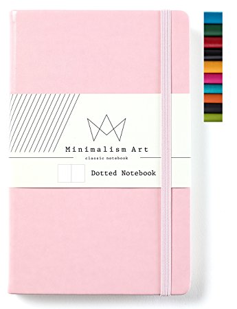 Minimalism Art | Classic Notebook Journal, Size: 5" X 8.3", A5, Pink, Dotted Grid Page, 192 Pages, Hard Cover/Fine PU Leather, Inner Pocket, Quality Paper - 100gsm | Designed in San Francisco