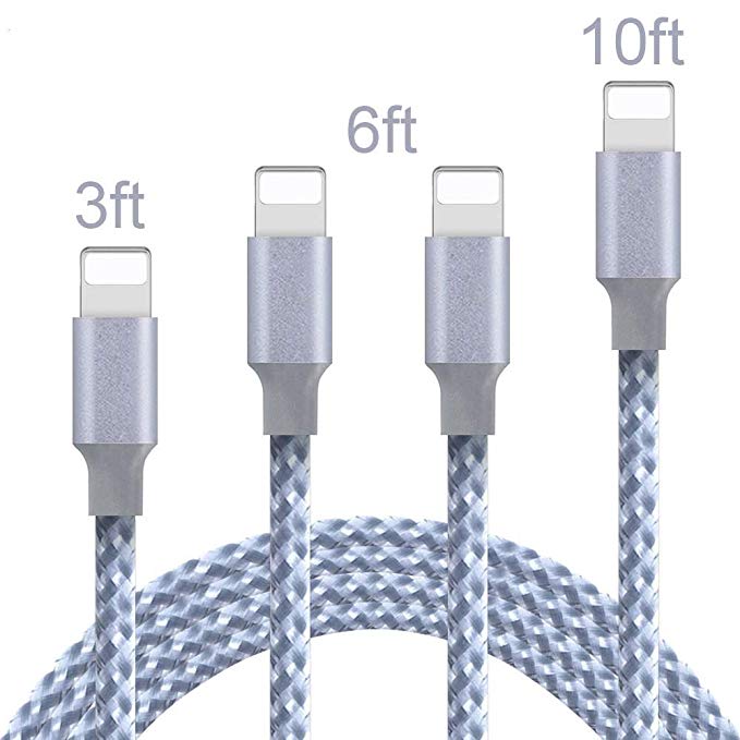 iPhone Charger, Mfi Certified Lightning Cables 4Pack 3Ft 6Ft 10Ft to USB Syncing Data and Nylon Braided Cord Charger for iPhone XS/Max/XR/X/8/8Plus/7/7Plus/6S/Plus/SE/iPad and More