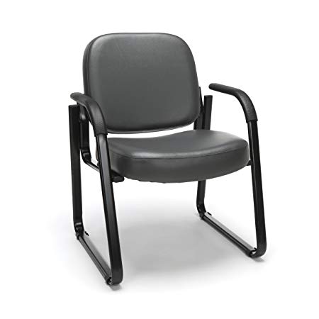 OFM Reception Chair with Arms - Anti-Microbial/Anti-Bacterial Vinyl Guest Chair, Charcoal (403-VAM)