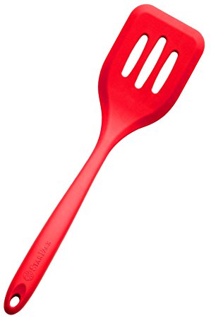 StarPack XL Size 13.5" Silicone Turner Spatula / Slotted Spatula in Hygienic Solid Coating, Bonus 101 Cooking Tips (Cherry Red)