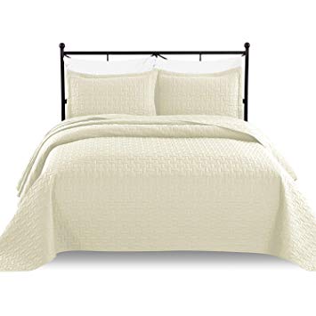 Luxe Bedding 3-piece Oversized Quilted Bedspread Coverlet Set (King/CalKing, Vanilla)